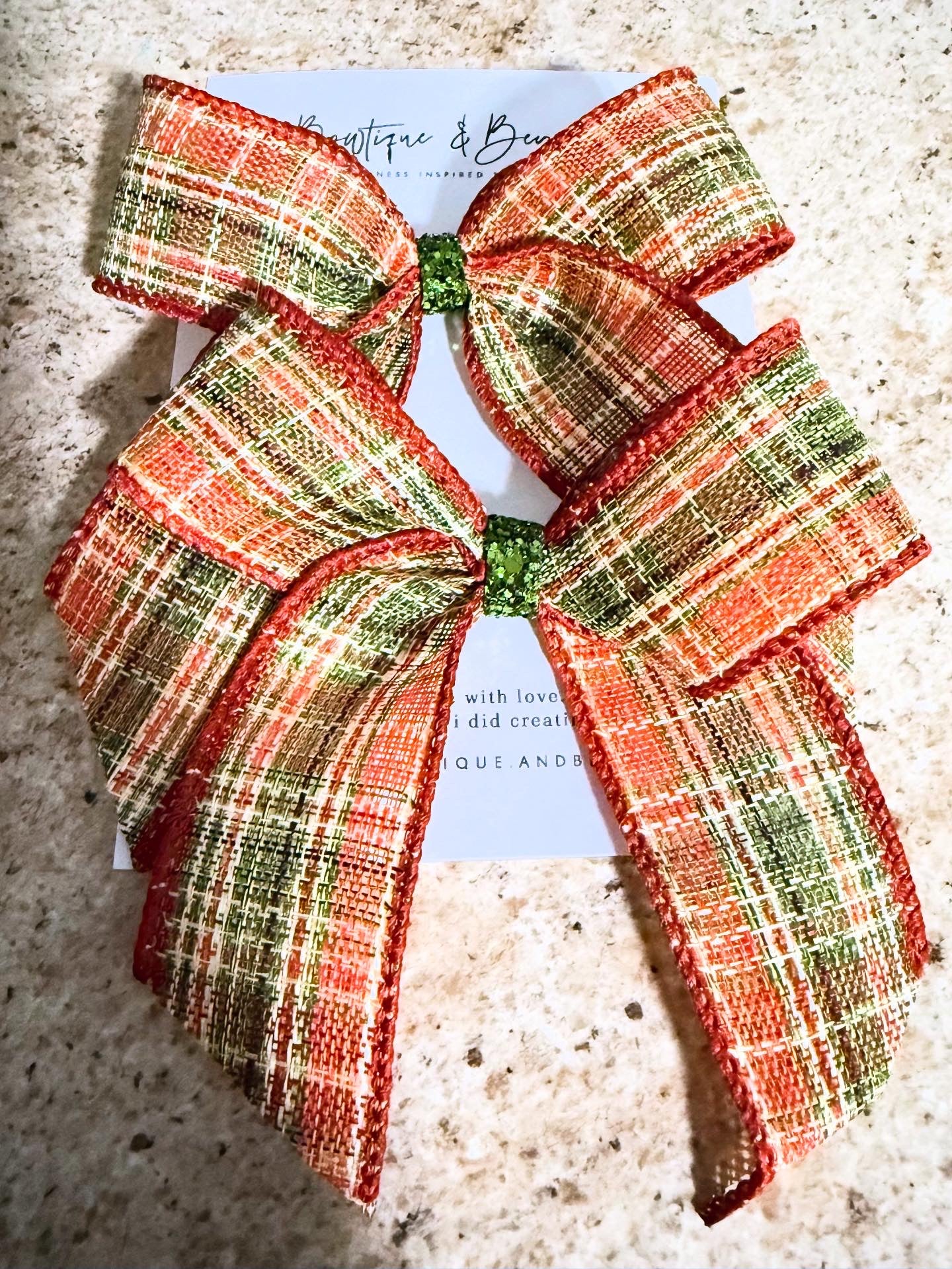 Pumpkin Spice Plaid Bow Clip Set