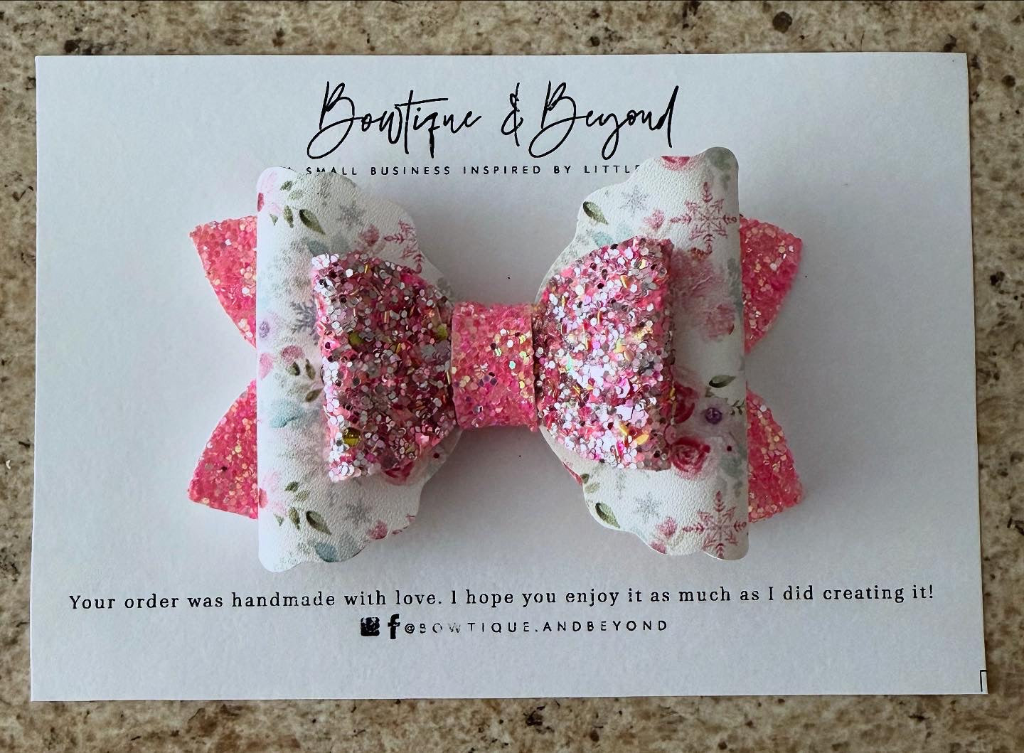 Pink Floral Frost Bow Clip