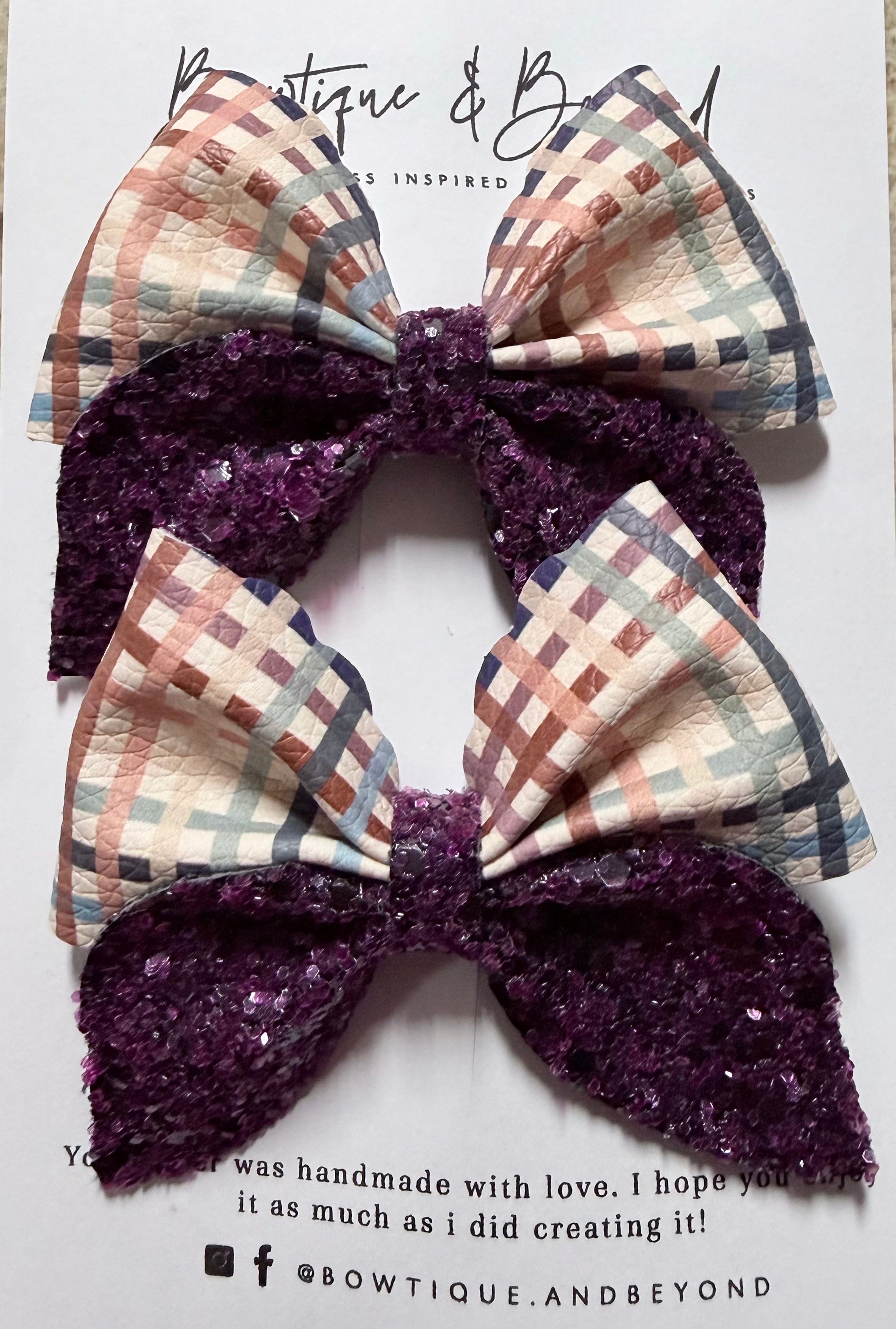 Plum Plaid Charm Clip Set