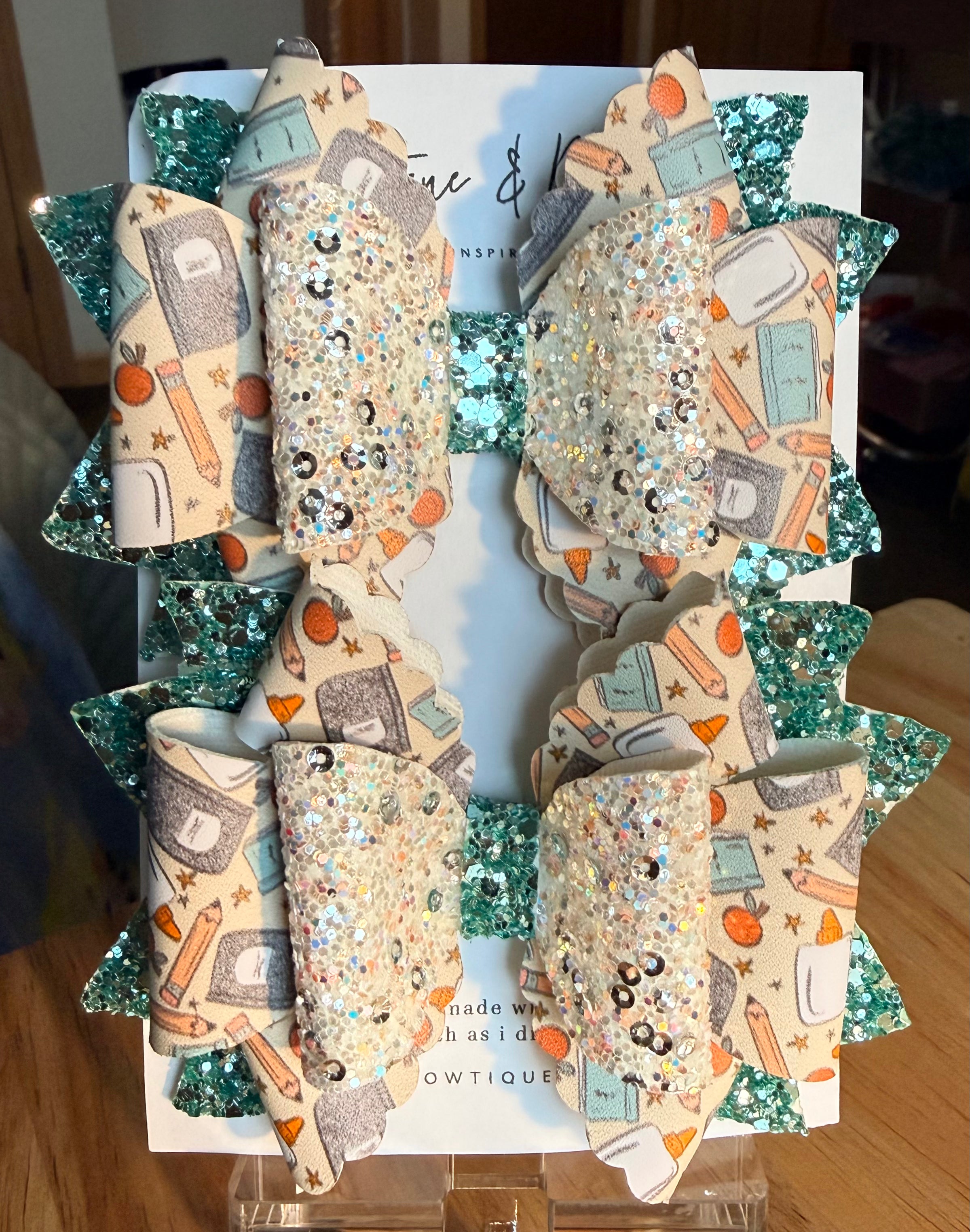 School Supply Sparkle Bow