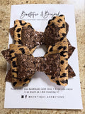 Black Gloss Tan Leopard Bow Clip