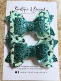 Mint Metallic Leopard Bow Clip