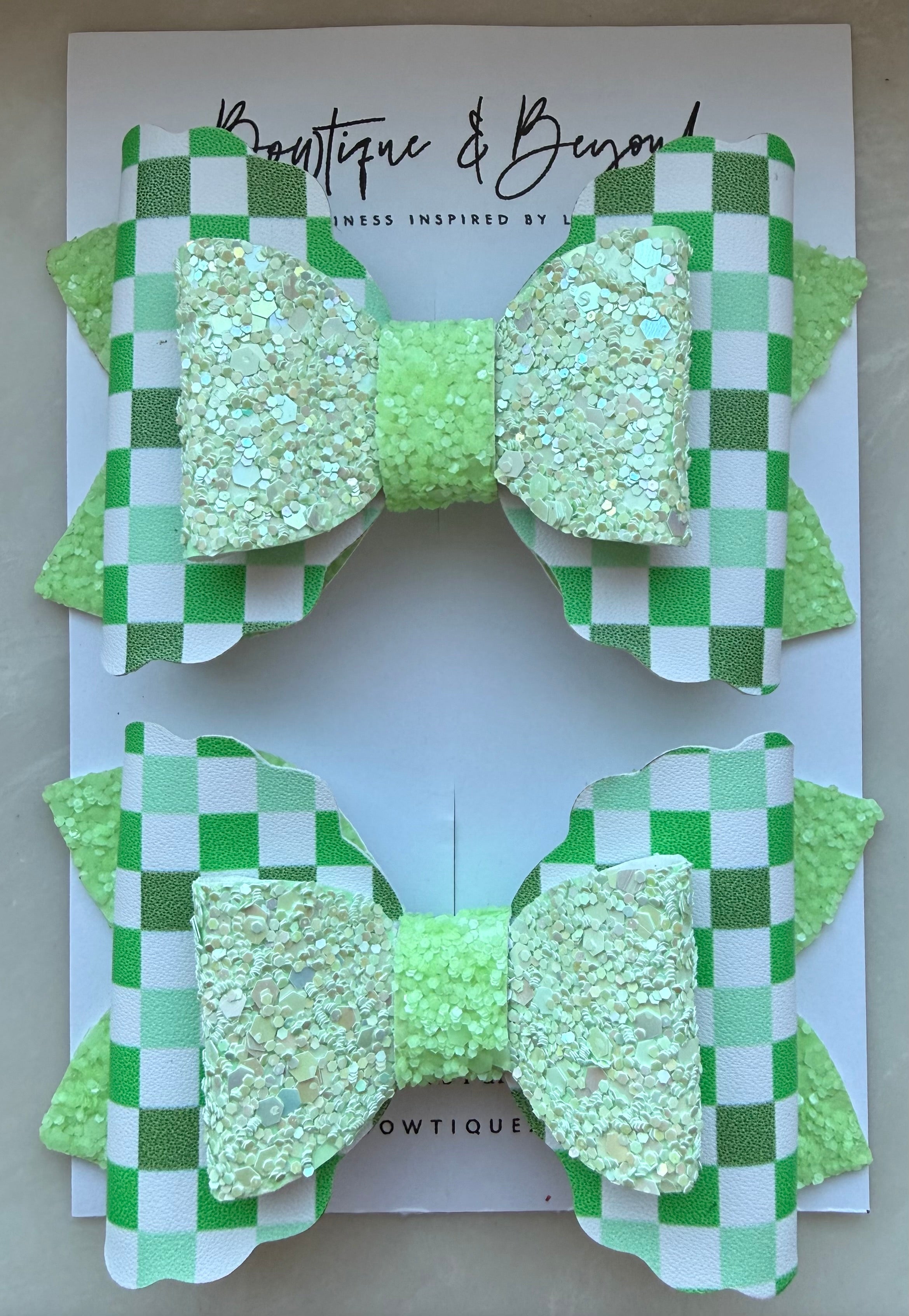 Lucky Mint Sparkle Bow Clip